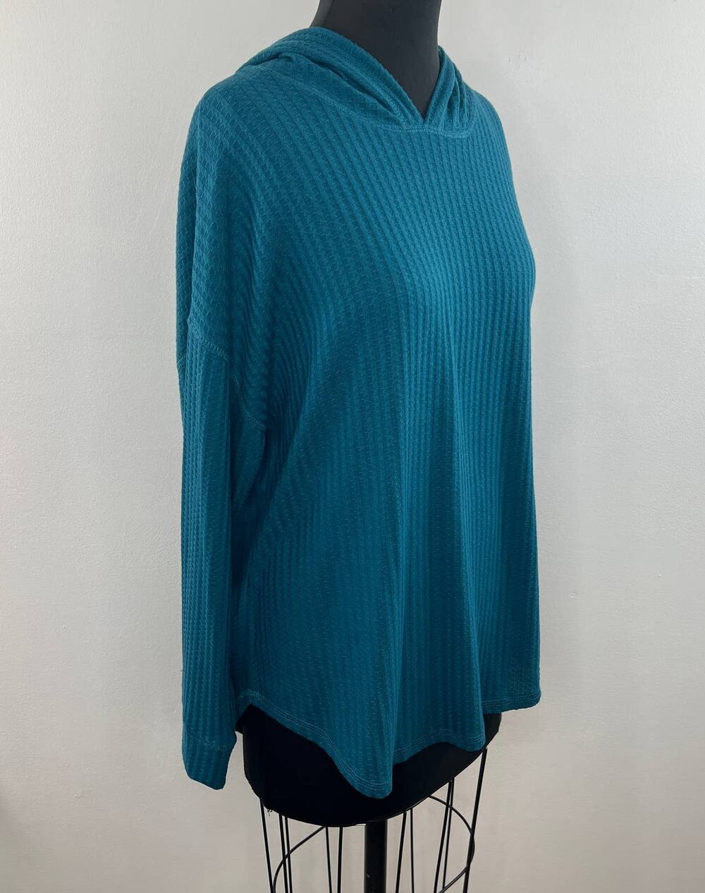 CHASER Dark Teal Blue Waffle Knit Crew Neck Oversized Hoodie Pullover Sweater XL